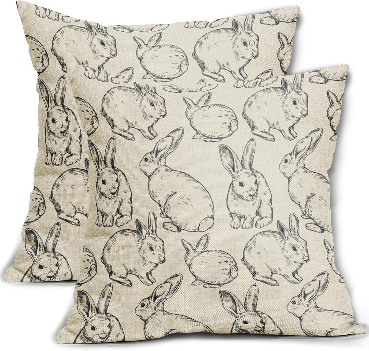 Black Easter Pillow Covers 18x18 Set of 2 Cute Bunny Rabbit Easter Themed Print Decorative Outdoor Throw Pillows